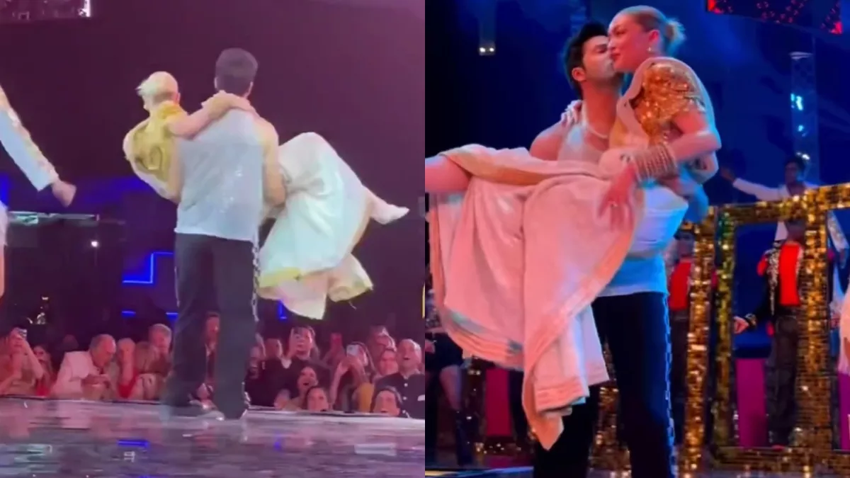Varun Dhawan kissed and lifted a Hollywood actress Gigi Hadid during a performance on stage