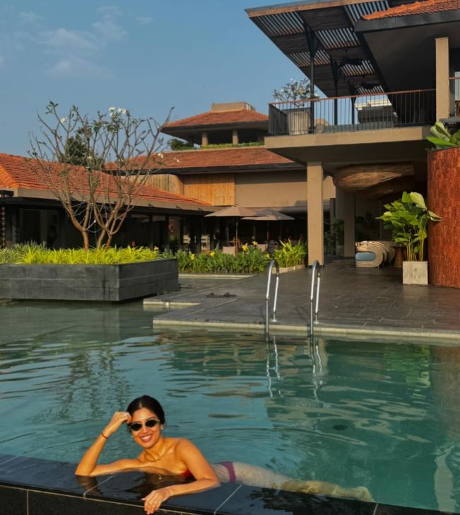 Bhumi Pednekar Turns Heads in Red Bikini, Flaunts Her Curvy Figure in Sizzling Pool Photos1