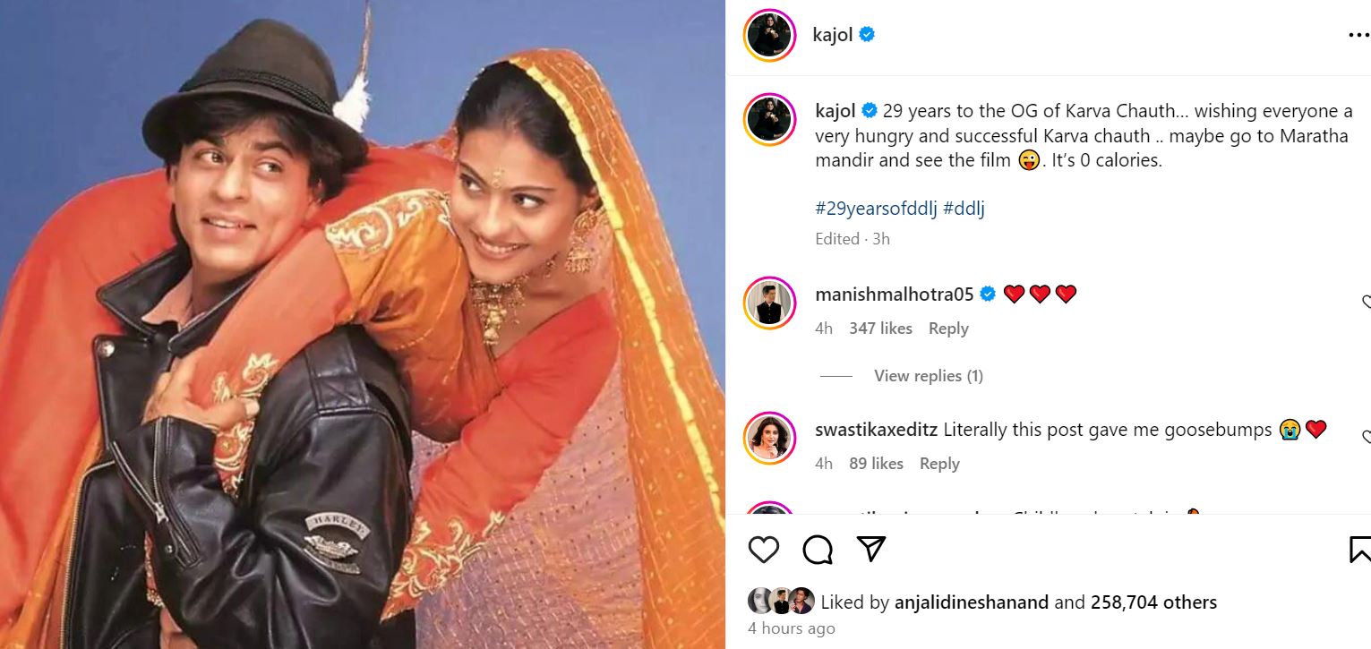 Kajol Wishes Karwa Chauth with a Throwback Photo of Shah Rukh Khan, Plans Movie Date