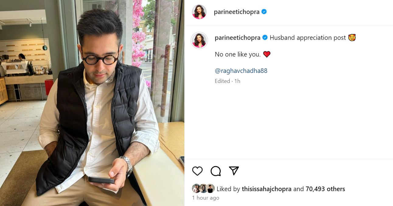 Parineeti Chopra Showers Love on Husband Raghav Chadha, Shares Adorable Photo
