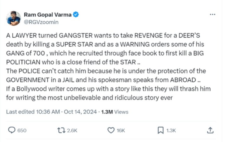 Ram Gopal Varma Criticizes Lawrence Bishnoi Amidst Baba Siddique Murder Controversy